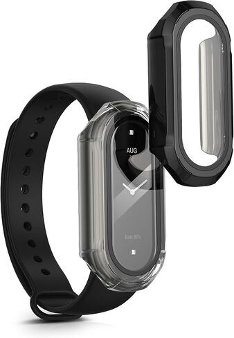 kwmobile Cover Comaptible with Xiaomi Mi Band 8 Covers - 2X Tempered Glass with Plastic Frame - Transparent in Saudi Arabia