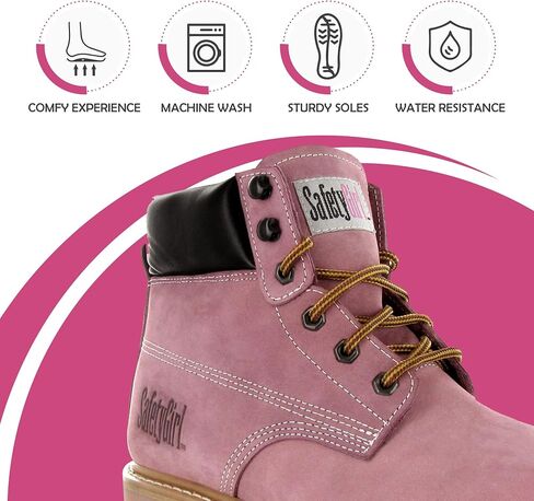 Women’s Work Boots | Waterproof Leather Work Boots for Women | Oil & Slip-Resistant Soft Toe Boots for Women | Premium Nubuck Leather | Lightweight and Comfortable | Black Leather - 6M in Saudi Arabia