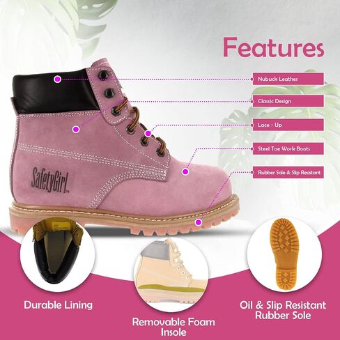 Women’s Work Boots | Waterproof Leather Work Boots for Women | Oil & Slip-Resistant Soft Toe Boots for Women | Premium Nubuck Leather | Lightweight and Comfortable | Black Leather - 6M in Saudi Arabia
