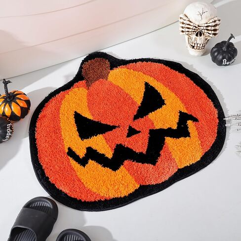 سجادة حمام الهالوين من TRUEDAYS، بساط حمام لطيف على شكل يقطين برتقالي للهالوين، سجادة حمام غير قابلة للانزلاق ماصة للحمام وغرفة النوم والمنزل in Kuwait