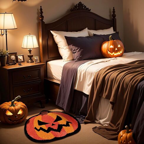 سجادة حمام الهالوين من TRUEDAYS، بساط حمام لطيف على شكل يقطين برتقالي للهالوين، سجادة حمام غير قابلة للانزلاق ماصة للحمام وغرفة النوم والمنزل in Kuwait