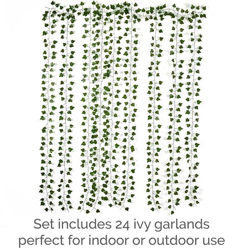 Elements Fake Ivy Garland, Poly Silk Ivy Wall decor with UV protection, Indoor Outdoor Décor for Living Room, Bedroom , Party, Wedding and Patio and Poolside, 84 Inch, 960 Leaves, Green in Saudi Arabia