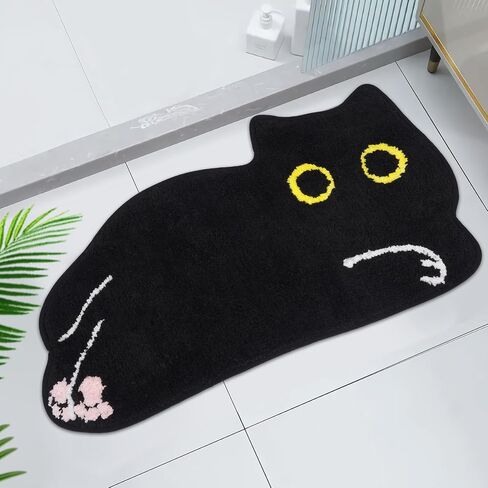 Cat Bath Rug - Cute Bath Mat,Soft and Fluffy Round Bath Rugs,Non-Slip Absorbent Bath Mats,Cat Bathroom Mats for Bathroom,Kid Room,Bedroom (Black and Whites Cats Mat, 20''x22'') in Kuwait