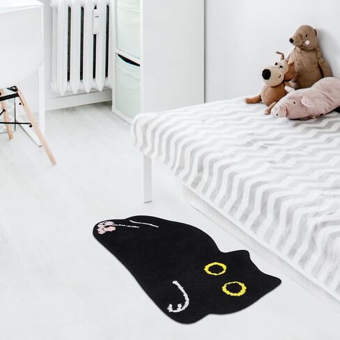 Cat Bath Rug - Cute Bath Mat,Soft and Fluffy Round Bath Rugs,Non-Slip Absorbent Bath Mats,Cat Bathroom Mats for Bathroom,Kid Room,Bedroom (Black and Whites Cats Mat, 20''x22'') in Kuwait