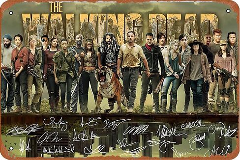 Metal Tin Sign The Walking Dead Consists of Actors And Signatures Movie Poster Wall Decor Fun for Home Kitchen Bar Room Garage Vintage Retro Plaque 12x8 Inch in Saudi Arabia