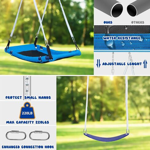 JYGOPLA 2 Seat Swing Set for Backyard, Heavy Duty Metal A-Frame Swing Holds 440 lbs,1 Adjustable Platform Swing Seat, and 1 u-Shape Seat Swing, Outdoor Playground Suitable for Kids Aged 3-8 Years in Kuwait