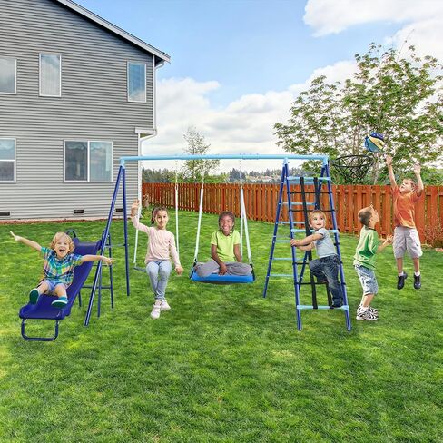 JYGOPLA 2 Seat Swing Set for Backyard, Heavy Duty Metal A-Frame Swing Holds 440 lbs,1 Adjustable Platform Swing Seat, and 1 u-Shape Seat Swing, Outdoor Playground Suitable for Kids Aged 3-8 Years in Kuwait