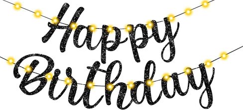 Pre-Strung Happy Birthday Banner, Gold Glitter Birthday Sign, Perfect Happy Birthday Decorations, Happy Birthday Banner with Lights in Kuwait