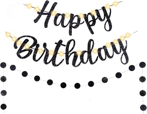 Pre-Strung Happy Birthday Banner, Gold Glitter Birthday Sign, Perfect Happy Birthday Decorations, Happy Birthday Banner with Lights in Kuwait