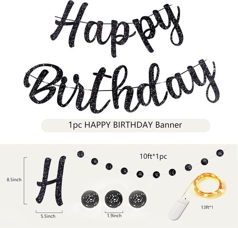 Pre-Strung Happy Birthday Banner, Gold Glitter Birthday Sign, Perfect Happy Birthday Decorations, Happy Birthday Banner with Lights in Kuwait