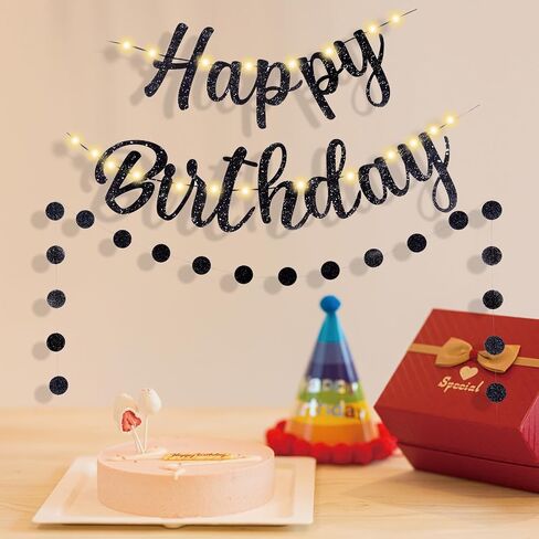 Pre-Strung Happy Birthday Banner, Gold Glitter Birthday Sign, Perfect Happy Birthday Decorations, Happy Birthday Banner with Lights in Kuwait