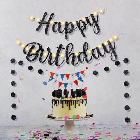 Pre-Strung Happy Birthday Banner, Gold Glitter Birthday Sign, Perfect Happy Birthday Decorations, Happy Birthday Banner with Lights in Kuwait