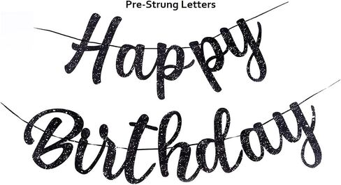 Pre-Strung Happy Birthday Banner, Gold Glitter Birthday Sign, Perfect Happy Birthday Decorations, Happy Birthday Banner with Lights in Kuwait