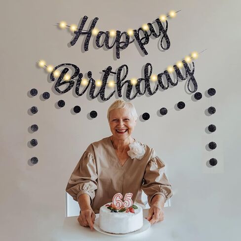 Pre-Strung Happy Birthday Banner, Gold Glitter Birthday Sign, Perfect Happy Birthday Decorations, Happy Birthday Banner with Lights in Kuwait
