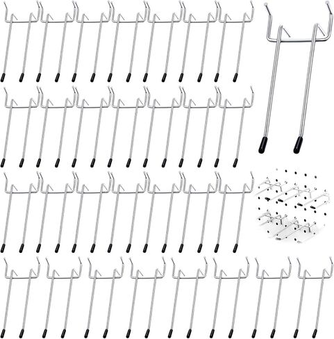 30Pcs 5 Inch Double Arm Peg Board Hooks for 1/4" Pegboard, Metal Gridwall Hanger Utility Hooks with Rubber Protecting Tip for Garage Kitchen Home Retail Display in Saudi Arabia