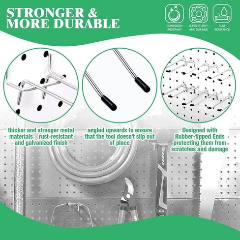 30Pcs 5 Inch Double Arm Peg Board Hooks for 1/4" Pegboard, Metal Gridwall Hanger Utility Hooks with Rubber Protecting Tip for Garage Kitchen Home Retail Display in Saudi Arabia