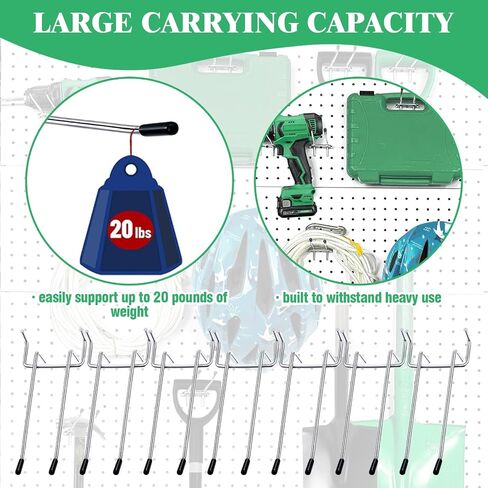30Pcs 5 Inch Double Arm Peg Board Hooks for 1/4" Pegboard, Metal Gridwall Hanger Utility Hooks with Rubber Protecting Tip for Garage Kitchen Home Retail Display in Saudi Arabia