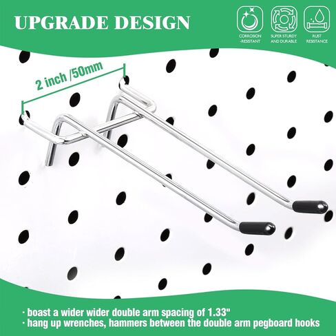 30Pcs 5 Inch Double Arm Peg Board Hooks for 1/4" Pegboard, Metal Gridwall Hanger Utility Hooks with Rubber Protecting Tip for Garage Kitchen Home Retail Display in Saudi Arabia