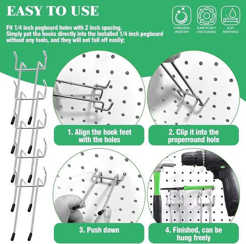 30Pcs 5 Inch Double Arm Peg Board Hooks for 1/4" Pegboard, Metal Gridwall Hanger Utility Hooks with Rubber Protecting Tip for Garage Kitchen Home Retail Display in Saudi Arabia