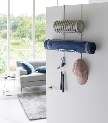 Tower Over-The-Door Yoga Mat Storage Hanger - 3-Tier Organizer for Foam Rollers, Backpacks, Hats, Bags - Extra Closet Space Saver - Steel in Saudi Arabia