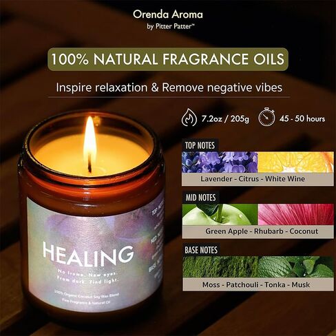 Pitter Patter Lavender & Fruity Scented Jar Candle, Organic Soy Wax & Smokeless Wick, Non Toxic Clean & 50 Hour Long Burn, Natural Essential Oil for Aromatherapy, Relaxation, Chakra | 7.2 oz, Healing in Saudi Arabia