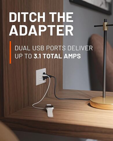 ECHOGEAR USB Outlet 2-Pack - 3.1 مخرج طاقة USB مزدوج مع 2X منافذ تيار متردد و2X منافذ USB-A - سهلة التركيب تتضمن 2X لوحات حائط وأجهزة ومآخذ 2X - مجموعة من 2، أبيض in Kuwait