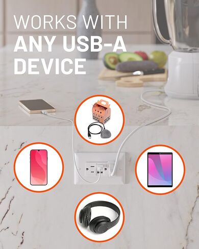 ECHOGEAR USB Outlet 2-Pack - 3.1 مخرج طاقة USB مزدوج مع 2X منافذ تيار متردد و2X منافذ USB-A - سهلة التركيب تتضمن 2X لوحات حائط وأجهزة ومآخذ 2X - مجموعة من 2، أبيض in Kuwait