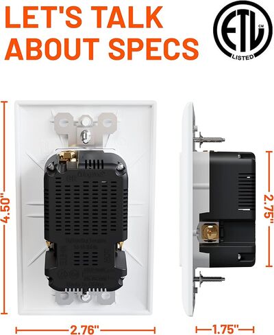 ECHOGEAR USB Outlet 2-Pack - 3.1 مخرج طاقة USB مزدوج مع 2X منافذ تيار متردد و2X منافذ USB-A - سهلة التركيب تتضمن 2X لوحات حائط وأجهزة ومآخذ 2X - مجموعة من 2، أبيض in Kuwait