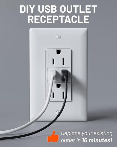 ECHOGEAR USB Outlet 2-Pack - 3.1 مخرج طاقة USB مزدوج مع 2X منافذ تيار متردد و2X منافذ USB-A - سهلة التركيب تتضمن 2X لوحات حائط وأجهزة ومآخذ 2X - مجموعة من 2، أبيض in Kuwait