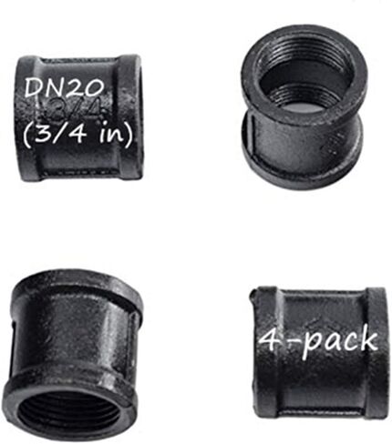4 Pack DN20 (3/4-inch) Equal Couplings, 2-Way Pipe Fitting Malleable DN20 Iron Female Tube Connector for DIY Steampunk Vintage Style Furniture in Kuwait