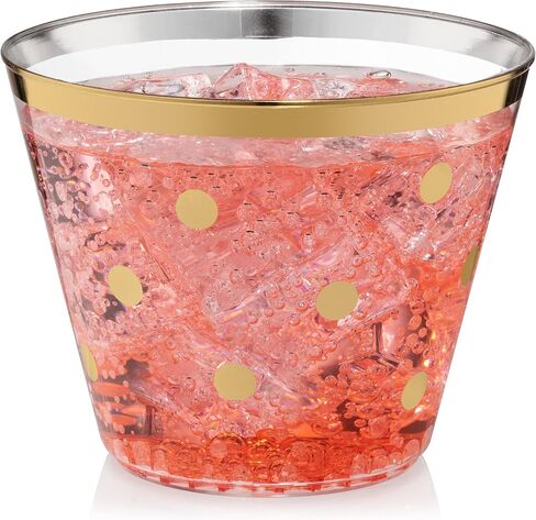 Perfect Settings 110 Gold Swirl Clear Plastic Cups 9 Ounce - Holiday Wedding Party Elegant Trimmed Disposable Cups - Fancy Wedding Cups in Saudi Arabia