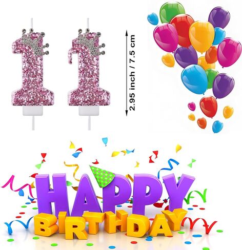 11 Birthday Candles, 11th Cake Candles, Pink Happy Birthday Number 11 Candles Cake Topper Decorations for Party Kids Boys Girls in Saudi Arabia