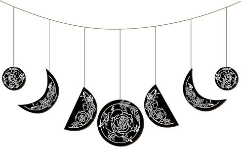 Wooden Moon Phase Wall Hanging Boho Decor Garland Rustic Bohemian Aesthetic Christmas Wall Decor Celestial Lunar Art for Girls Room Banner Living Room Bedroom Dorm Birthday Party Gift Decoration in Saudi Arabia