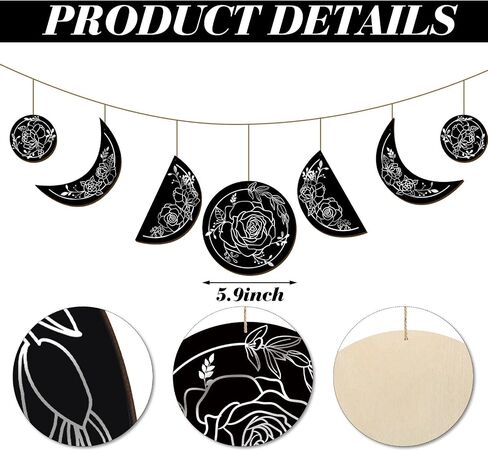 Wooden Moon Phase Wall Hanging Boho Decor Garland Rustic Bohemian Aesthetic Christmas Wall Decor Celestial Lunar Art for Girls Room Banner Living Room Bedroom Dorm Birthday Party Gift Decoration in Saudi Arabia