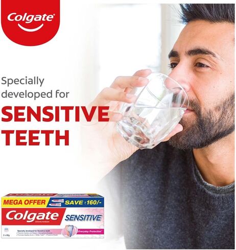 Colgate Sensitive Everyday Protection Toothpaste, Combo Pack of 160g (80g X 2), Specifically Developed for Sensitive Teeth & Healthy Gums, Colgate Toothpaste for Prevention of Cavities & Plaque in Saudi Arabia