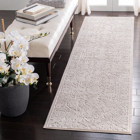 سجادة SAFAVIEH Reflection Collection - 2'3" x 16'، كريمي وعاجي، تصميم قبيلة بوهو المتعثرة، لا يتساقط ويسهل العناية بها، مثالية للمناطق ذات حركة المرور العالية في غرفة المعيشة وغرفة النوم (RFT665D) in Saudi Arabia