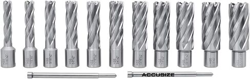 Accusize Industrial Tools 13 Pc 7/16'' to 1-1/16'' Hss Annular Cutters, 1'' Cutting Depth, 3/4'' Weldon Shank, with 2 Pilot Pins, Strong Box, N10 in Saudi Arabia