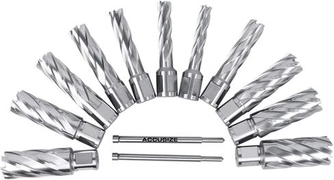 Accusize Industrial Tools 13 Pc 7/16'' to 1-1/16'' Hss Annular Cutters, 1'' Cutting Depth, 3/4'' Weldon Shank, with 2 Pilot Pins, Strong Box, N10 in Saudi Arabia