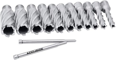 Accusize Industrial Tools 13 Pc 7/16'' to 1-1/16'' Hss Annular Cutters, 1'' Cutting Depth, 3/4'' Weldon Shank, with 2 Pilot Pins, Strong Box, N10 in Saudi Arabia