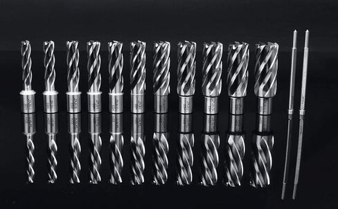 Accusize Industrial Tools 13 Pc 7/16'' to 1-1/16'' Hss Annular Cutters, 1'' Cutting Depth, 3/4'' Weldon Shank, with 2 Pilot Pins, Strong Box, N10 in Saudi Arabia