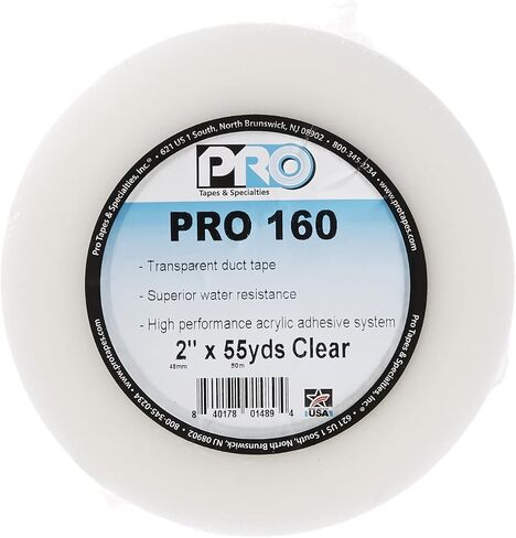 ProTapes Pro Duct 160 عالي الأداء مقاوم للماء، شريط لاصق شفاف قابل للإزالة، طول 55 ياردة × عرض 2 بوصة، شفاف (عبوة من قطعة واحدة) in Kuwait