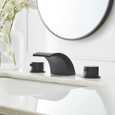 Black LED Widespread Bathroom Faucet 3 Hole Light Matte Waterfall Wide Spread Mount 2 Handle 8 Inch Lavatory Vanity with Pop Up Drain Has Overflow & Parts in Saudi Arabia
