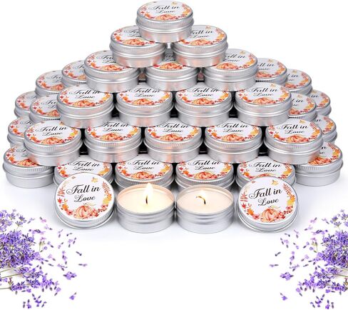 MTLEE 50 Pcs Wedding Candles Gift Wedding Favors for Guests 1 Oz Lavender Scented Soy Wax Candle Aromatherapy Candle Favors for Bridal Shower Rustic Wedding Party Guests (Orange Color,Fall in Love) in Saudi Arabia