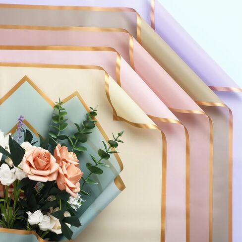 100 Sheets Waterproof Flower Wrapping Paper Gold Edge Floral Wrap Assorted Flower Bouquet Wrap Florist Paper for Father's Day Bouquets DIY Crafts Packaging Korean Bouquet Wrapping Supplies in Saudi Arabia