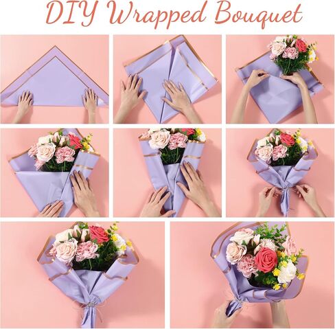 100 Sheets Waterproof Flower Wrapping Paper Gold Edge Floral Wrap Assorted Flower Bouquet Wrap Florist Paper for Father's Day Bouquets DIY Crafts Packaging Korean Bouquet Wrapping Supplies in Saudi Arabia
