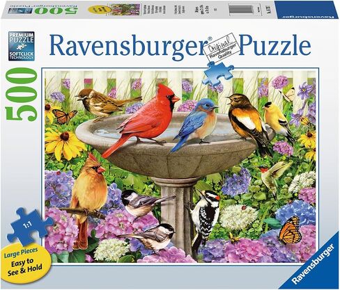 لغز الصور المقطوعة كبير الحجم من Ravensburger at The Birdbath 500 قطعة للبالغين - 16793 - كل قطعة فريدة من نوعها، تقنية Softclick تعني أن القطع تتناسب معًا بشكل مثالي in Saudi Arabia