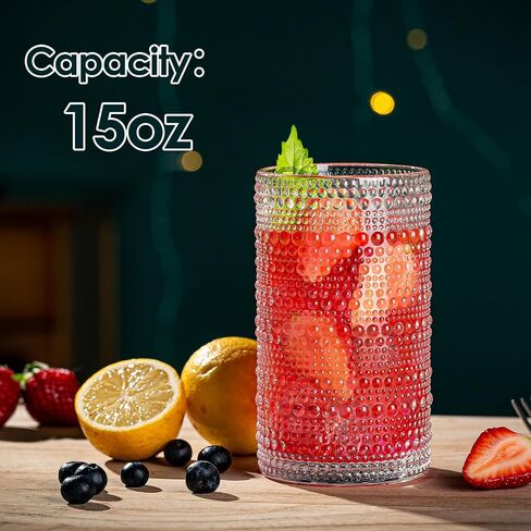 أكواب الشرب، 8 قطع أكواب زجاجية منقوشة، أكواب هايبول 15 أونصة، كوب زجاجي طويل القامة، أكواب موهيتو، زجاج كوكتيل، مجموعة أواني زجاجية عتيقة للمياه والعصير والكوكتيل والويسكي in Saudi Arabia