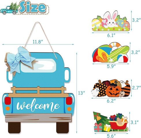 12 قطعة من distaratie، لافتة ترحيب قابلة للتبديل، ديكور شاحنة، مزرعة موسمية، منزل ريفي، شاحنة خشبية، باب ترحيب معلق مع أيقونات عطلة قابلة للتبديل لزينة عيد الميلاد in Kuwait