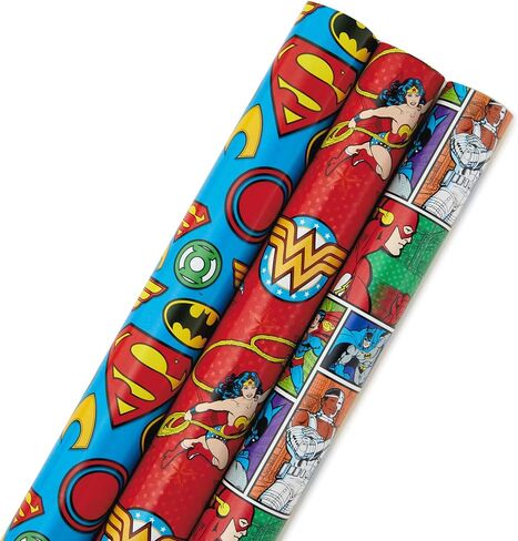 Hallmark Justice League Wrapping Paper Bundle with Cut Lines on Reverse (3 Rolls - 60 sq. ft. ttl) Wonder Woman, Batman, Superman, Flash, Green Lantern in Saudi Arabia