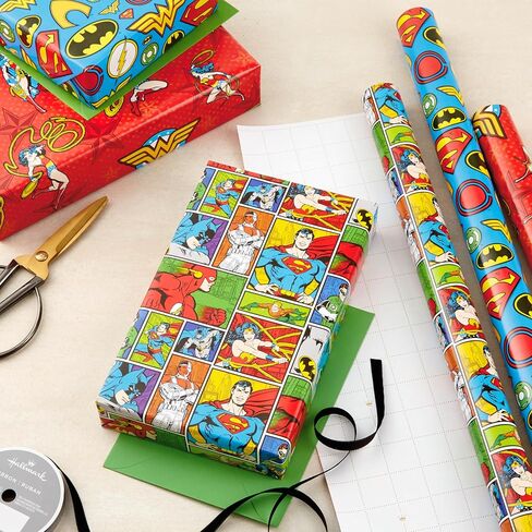 Hallmark Justice League Wrapping Paper Bundle with Cut Lines on Reverse (3 Rolls - 60 sq. ft. ttl) Wonder Woman, Batman, Superman, Flash, Green Lantern in Saudi Arabia
